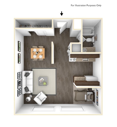Floor plan for studio, 1 bath, 440 sqft